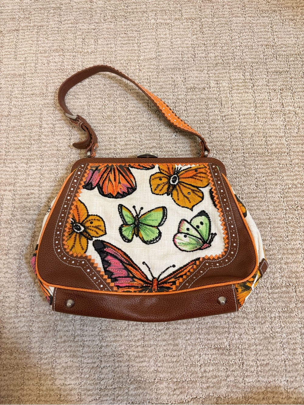 Isabella Fiore Brown & Orange Butterfly Mini Shoulder Bag